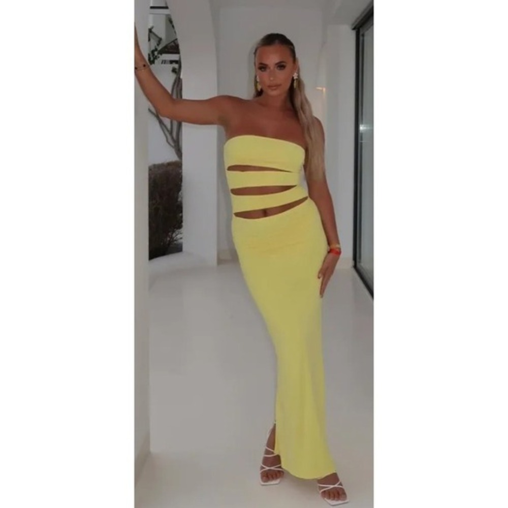 white fox midnight rain maxi dress lemon strapless